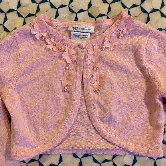 Bonnie Jeans Pink Bolero Cardigan with Flower and Beaded Detailing size 5 - Picture 2 of 4